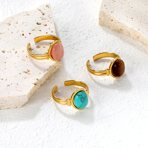 แหวนแฟชั่นรูปวงรี แหวนเปิดลายตาแมวสำหรับผู้หญิง เครื่องประดับแบบฝังขอบ ของขวัญ - Product Image 1