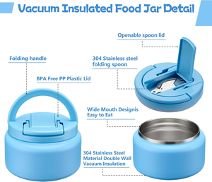 Thermos à soupe de 13,5 oz pour aliments chauds, boîte à lunch isotherme sous vide pour enfants avec couvercle à boucle, récipient à lunch en acier inoxydable à large ouverture anti-fuite et cuillère - Product Image 2