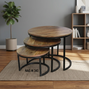 Industrial & Vintage Modern Design <b>Adjustable</b> Iron Metal Apartment-Friendly Round Nesting Tables S/3 - Product Image 3