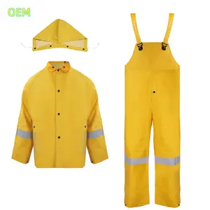 heavy duty industrial work waterproof yellow pvc rain coat suit pants poncho safety polyester raincoat