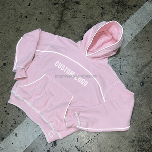 <span class=keywords><strong>Felpa</strong></span> con Cappuccio <span class=keywords><strong>Rosa</strong></span> Personalizzata da Uomo con Dettagli Riflettenti a Contrasto e Bordi Sfrangiati, Streetwear OEM ODM - Product Image 1