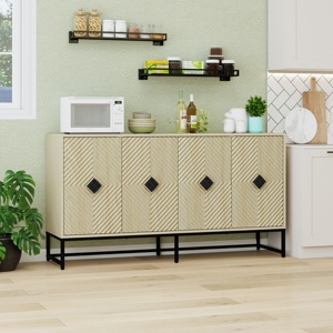 Modern Solid Wood 4-Door <b>Sideboard</b> with Storage Adjustable Shelves <b>for</b> Living Room & Dining - Product Image 1