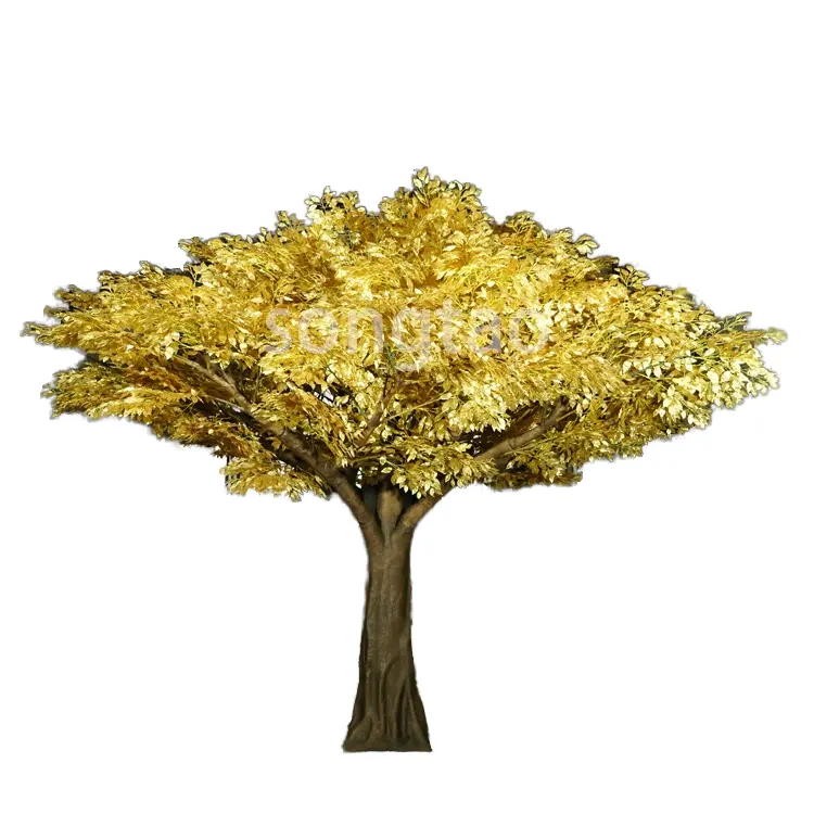 Songtao A09 grande decorazione interna ed esterna spessa oro artificiale albero di Banyan con foglie realistiche modello di albero di Ficus