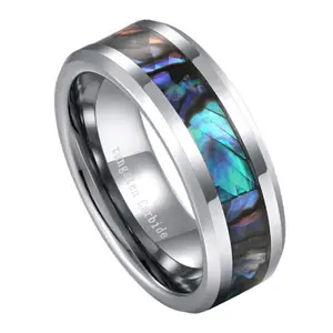 China factory new design silver inlay shell tungsten abalone shell inlay ring men fashion ring