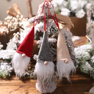 Boneka Kurcaci Kecil Berwajah Buatan Tangan Ornamen Natal Figurines Meja Mewah Xmas Gnome Menggantung untuk Dekorasi Pohon Rumah