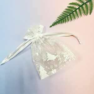 Sac de Noël en <span class=keywords><strong>organza</strong></span> exquis, sacs cadeaux à cordon, <span class=keywords><strong>organza</strong></span> <span class=keywords><strong>blanc</strong></span> pour bijoux - Product Image 1