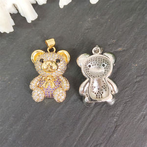 שרשרת דובי זהב באיכות גבוהה 18 קארט זהב לנשים דוב קסם בעלי חיים חמוד קסם רנינסטון חומר פליז - Product Image 2