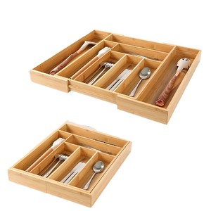 Bamboo Cutlery Organizer Expandable Drawer <b>Storage</b> <b>Box</b> With Compartments For <b>Kitchen</b> Utensil Organization - Product Image 2