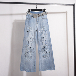 Venta al por Mayor Boutique Verano 2026 Nuevos Vaqueros de Mujer de Pierna Ancha, Cintura Alta, Efecto Reductor con Bordado de Encaje a la <span class=keywords><strong>Moda</strong></span> - Product Image 6