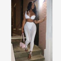 Robe bandage extensible sans manches blanche, ensemble deux pièces pour femme, robe moulante, robe sexy de club, robe de soirée
