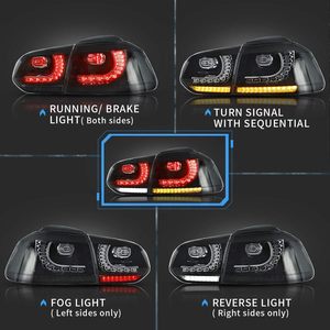 Feux arrière LED VLAND 35W 12V pour Golf <span class=keywords><strong>6</strong></span> MK6 2010-2014 avec clignotants séquentiels, feux de freinage, feux de jour (DRL), feux de recul et feux antibrouillard (lentille fumée) - Product Image 2