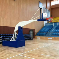 Support de basketball mobile hydraulique en métal avec panier détachable et panneau arrière en verre trempé, hauteur réglable, professionnel pour intérieur