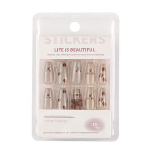 Ensemble de faux ongles, colle de qualité salon, matériau ABS, couverture complète, motif carré, colle en gel, ongles pré-conçus longs/moyens, 30 pièces - Product Image 1