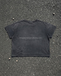 T-shirt ample en coton pour homme, effet vintage délavé, coupe décontractée, t-shirt en coton personnalisé vieilli - Product Image 2