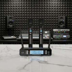 Sistema de Micrófono Inalámbrico UHF Profesional <span class=keywords><strong>con</strong></span> Dos Micrófonos de Mano para Eventos, Presentaciones, Karaoke - Product Image 2