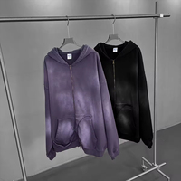 Offre Spéciale plaine teinture rétro fermeture éclair jusqu'à hommes à capuche poids lourd pur coton en détresse poche YKK Zip surdimensionné sweats à capuche vierges