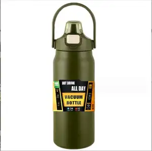 Bebas BPA Label pribadi termos perjalanan vakum isolasi dinding ganda baja tahan karat hijau tentara dengan pegangan