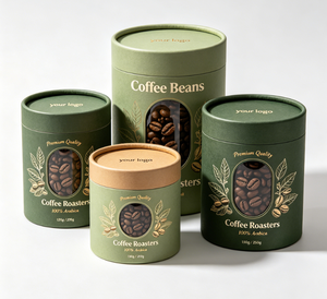 Custom Kraft Paper Tube Coffee Beans Packaging Green With Gold Foil Printing Recyclable Premium Quality 100% Arabica - Product Image 2