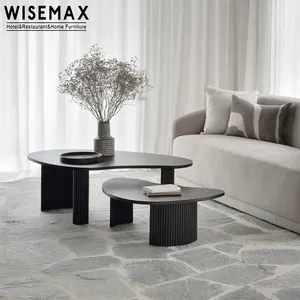 WISEMAX – meuble de salon nordique, forme irrégulière, table à thé, pieds incurvés noirs, table basse en bois pour la maison