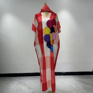 ชุดเดรสลำลองพิมพ์ลายบอลลูน คอวี สำหรับผู้หญิงไซส์ใหญ่สไตล์แอฟริกัน ใส่สบาย ระบายอากาศได้ดี ผ้าไม่ยับง่าย - Product Image 4