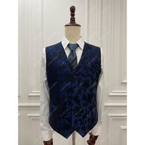 Costumes pour hommes de style italien bleu <span class=keywords><strong>marine</strong></span>, veste et pantalon sur mesure, haute qualité, jacquard, blazers et vestes de mariage, 3 pièces - Product Image 5