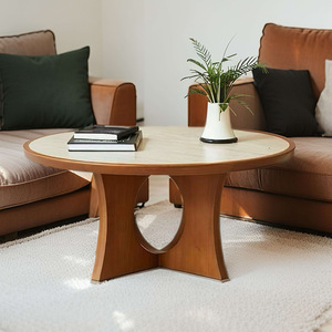 <b>Retro</b> Solid Wood Coffee <b>Table</b> With Perforated Design For Living Room Home Minimalist Style - Product Image 2