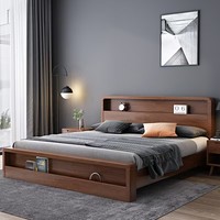 Lit en bois massif de style nordique, lit double de 1,8 m, lit de 1,5 m, utilisation domestique, lit moderne minimaliste avec rangement haut