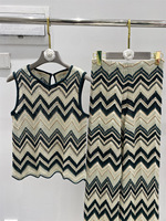 Ensemble d'été vintage en maille chevron écologique pour femme : débardeur sans manches à col licou et pantalon taille haute à jambes larges – Vente en gros