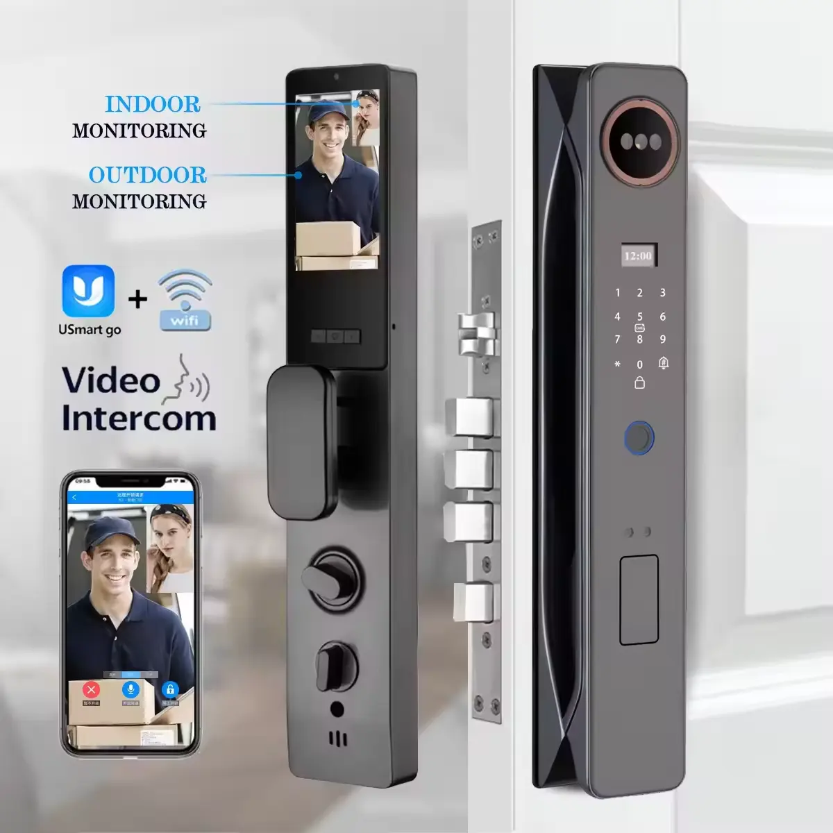 Recién llegado, huella dactilar inteligente con cerradura de puerta, cerradura Wifi Digital, cerradura inteligente con Monitor de cámara, enviar foto al teléfono