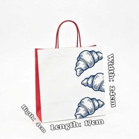 Bolsas de Papel Blancas al por Mayor con Asas Trenzadas Rojas y Diseños de Croissants Azules para Empaque General de Panadería y Cafetería