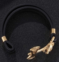 Bracelet pour homme en cuir multi-couches style punk avec tête de loup, en acier inoxydable plaqué or PVD, pour usage quotidien, vente en gros