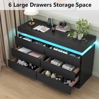 Meuble de rangement modulaire en bois fait main, noir, à six tiroirs, éco-responsable, avec éclairage d'ambiance, style technologique et luxueux (pour salon et chambre)