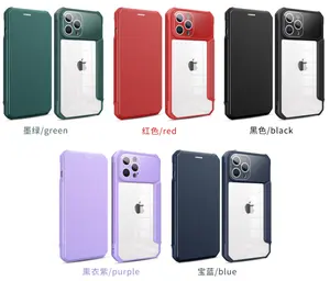 Casing ponsel kulit magnetik, warna-warni untuk iPhone untuk Samsung Xiaomi Huawei klasik bahan PU kulit polos