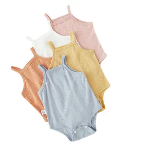夏季女婴服装学步飞行褶边袖连身裤一体式连身裤
