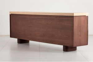 Armoire latérale en bois <span class=keywords><strong>de</strong></span> noyer <span class=keywords><strong>de</strong></span> style vintage pour salon avec comptoir en marbre naturel blanc travertin pour salle à manger. - Product Image 5