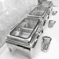 Plat à réchaud de luxe en acier inoxydable de 9 L, alimenté à l'alcool, finition argentée, pour buffets d'hôtel et événements de restauration
