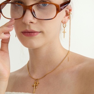 <span class=keywords><strong>Bijoux</strong></span> en <span class=keywords><strong>acier</strong></span> <span class=keywords><strong>inoxydable</strong></span> tendance, plaqué or 18 carats, étanche, anti-ternissement, pavé de cristaux, chaîne de croix Épée de la Foi, pendentif à pampilles, manchette d'oreille - Product Image 2