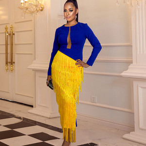 화려한 그리스 시그마 감마 로우 로얄 블루와 골드 디자인 소로어 의류 긴 소매 딥 V넥 SGRho 소로리티 여성 프롬 드레스 - Product Image 6