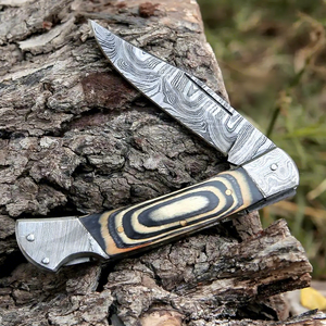 Back Lock 9" Handmade Damascus Steel Pocket <b>Knife</b> Pakka Wood Handle <b>Folding</b> <b>Knife</b> with leather Sheath - Product Image 4