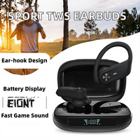 Audio HD Sport TWS True Wireless untuk Earbuds dengan Tampilan Baterai Digital, Tahan Air IPX5, Codec AAC, Earphone 5-10 Jam