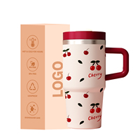 Gobelet isotherme personnalisé à double paroi pour enfants, 14oz, 16oz, 20oz, avec revêtement poudré, mignon, pour café, voyage, avec poignée, couvercle et paille