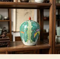 Vase en céramique de style antique, entièrement peint à la main, motif chou bok choy, pot à gingembre en porcelaine, avec motifs de papillon et de libellule