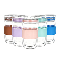 Taza de Café de Vidrio Borosilicato de Doble Pared con Funda de Silicona, Novedad 2026