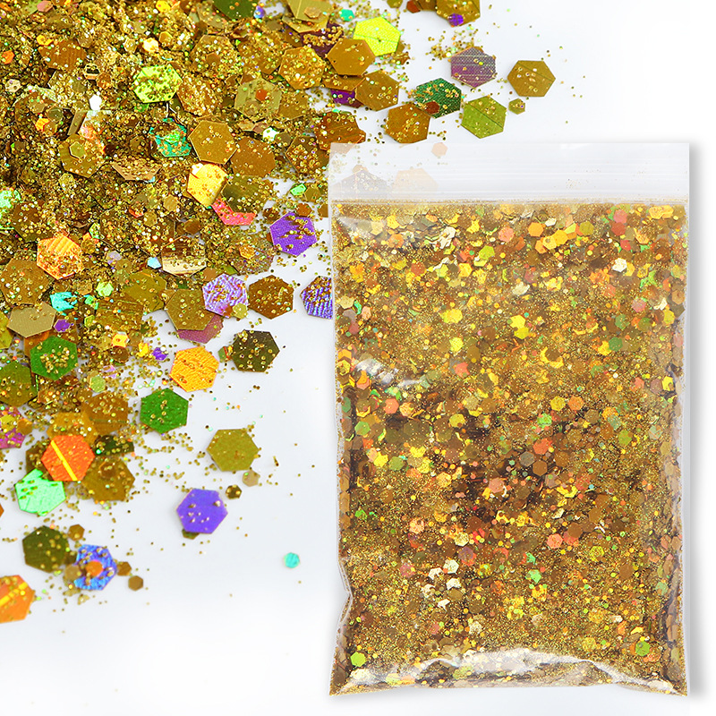Sachet de 50g de poudre laser hexagonale mélangée - Or laser 2