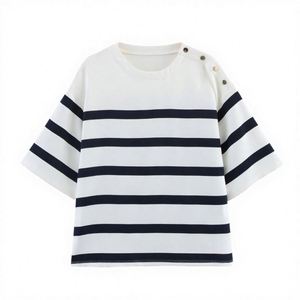 Nouveau pull en maille coréen contrastant en soie glacée pour femme, coupe ajustée, avec empiècements de couleur, manches courtes, collection été 2026 - Product Image 2