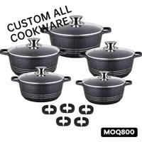 Batterie de cuisine classique 20 pièces en aluminium moulé sous pression avec revêtement en marbre et capuchon d'oreille en silicone Design écologique