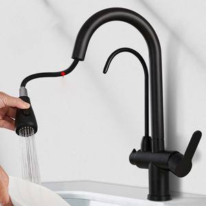 ก๊อกน้ำกรองน้ำสำหรับห้องครัว สีดำ 360 °   ก๊อกน้ำกรองแบบหมุนได้ หัวฉีดแบบดึงออกได้ 3 ทาง ก๊อกผสมน้ำร้อนน้ำเย็น - Product Image 6