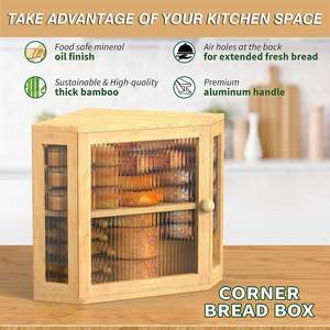 Tianqin Wooden Bread Box 2-Layer Corner <b>Storage</b> <b>Kitchen</b> Food Container - Product Image 3
