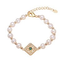 Bracelet HECATE en perles d'eau douce presque rondes de 6 mm avec micro-incrustations de zircon, bracelet en perles à fort éclat pour femmes