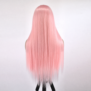 Perruque Lace Front Nouée à la Main Rose <span class=keywords><strong>Cheveux</strong></span> Longs Lisses Résistants à la Chaleur Fibre Synthétique Mate pour Femmes Vente en Gros Usine - Product Image 4